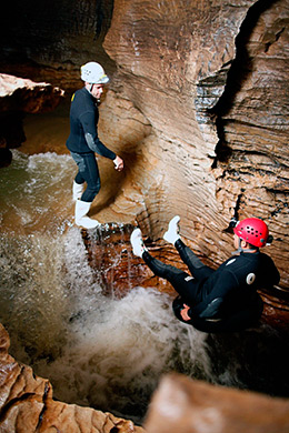 Ruakuri Cave waterfall jump