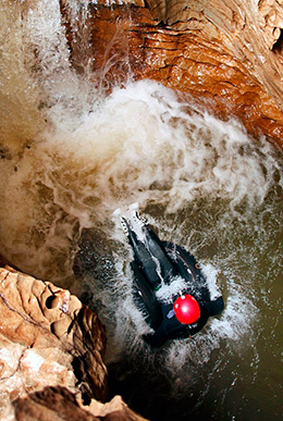 Ruakuri Cave waterfall jump landing