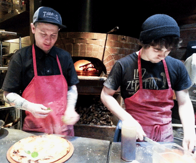 Portland food cart chefs at wood oven