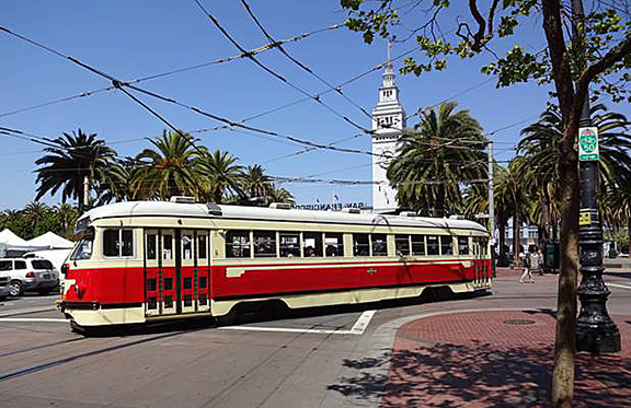 San Francisco streetcar turning corner