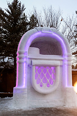 Snow sculpture of jukebox, McCall Idaho