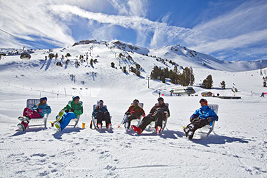 Mammoth skiers in the sun