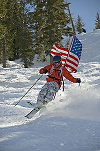 Skiing Squaw with American flag
