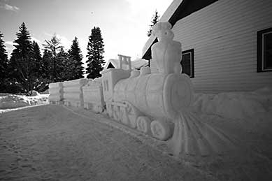 McCall, Idaho snow sculpture of locomotive