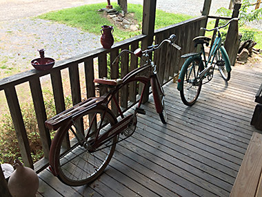 North Carolina pottery bicycles on porch