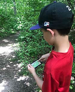 Boy with phone map