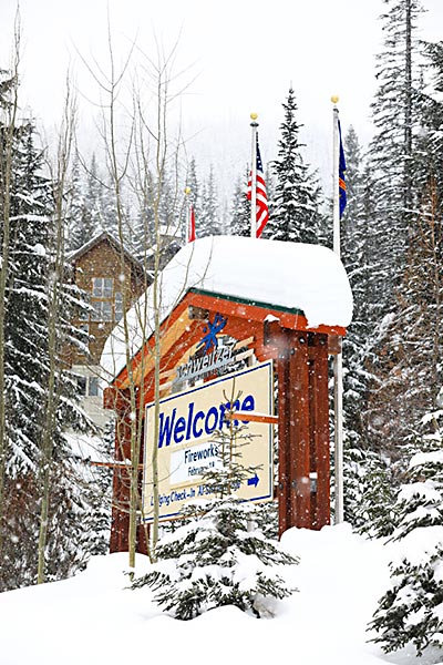 Schweitzer ski area welcome sign