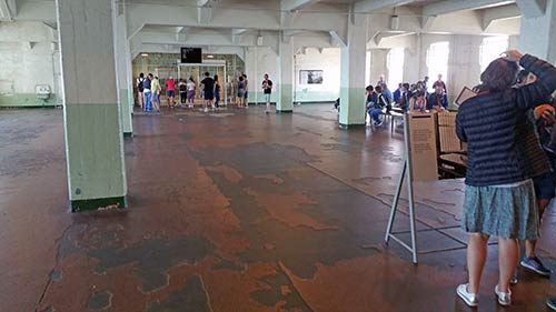 Alcatraz dining hall today with tourists