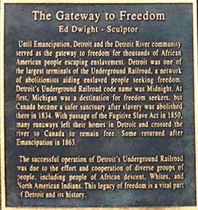 Detroit's Gateway to Freedom memorial plaque