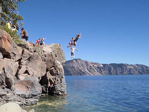 Crater Lake diving from rocks near Cleetwood Cove