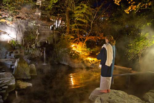 Natural onsen pool at the Yudanaka Onsen Yoroduya in Yamanouchi near Nagano