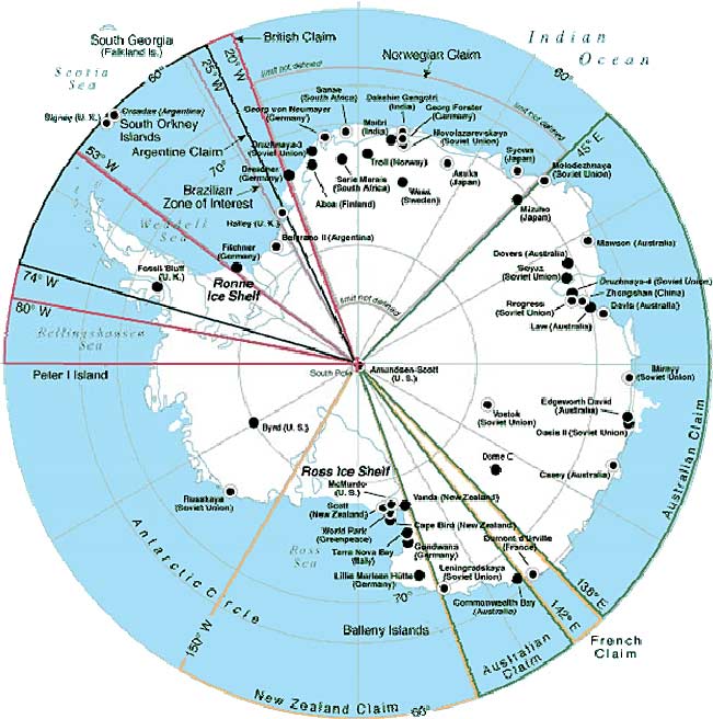 May of Antarctica showing most bases and camps