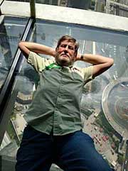 The author Brad Hathaway on the floor of the Oriental Pearl observation deck