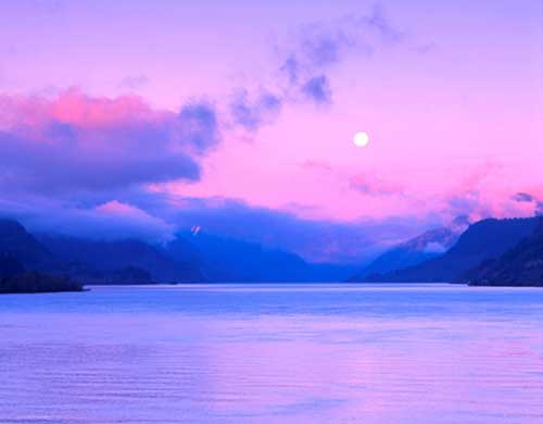 Full moon over the Columbia River Gorge, Oregon