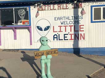 The little green welcomer at a coffee shop along the Extraterrestrial Highway