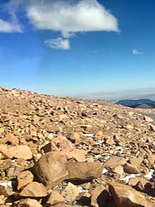 Barren, rock-strewn land along the Pike’s Peak Cog Railroad route.