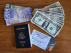 Emergency go-bag, money and passport