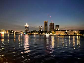 A nighttime departure from Amsterdam