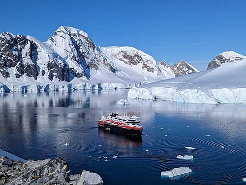 MS Fridtjof Nansen near Gonzalez Videla Antarctic Base in Antarctica