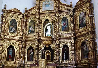 Yucatan, An archway in the courtyard of the Basilica San Antonio de Padua Retablo