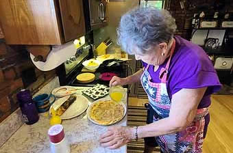 Julie making crepes at Wenaha Bar & Grill