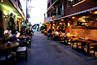 Sidewalk dining in Isla Mujeres, Mexico