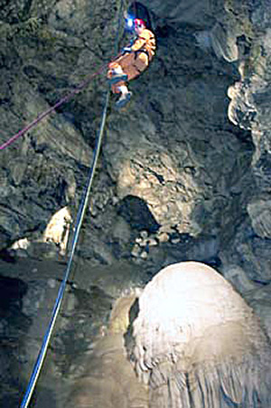 Rappeling into Moaning Cavern