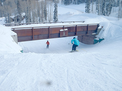 Park City skiing under bridge