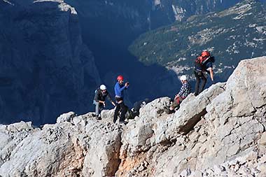 Slovenia Mount Triglav climbers on a ridge