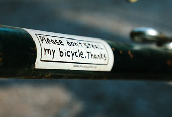 Dont steal my bicycle sticker on bike