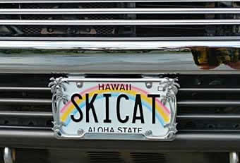 Hawaiian license plate "SKICAT"