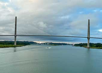 Panama Canal Entering the channel under the Atlantic Bridge  