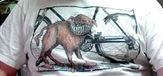 Dog biting bike t-shirt