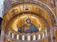 Belgrade, Temple of Saint Sava mosaics and electric candle chandeliers
