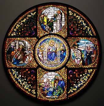 Tiffany Chapel leaded-glass window, the Story of the Cross, c.1892