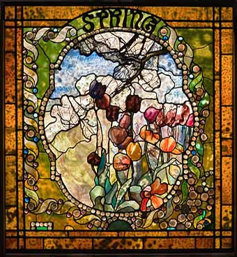 Tiffany leaded glass Spring panel from Four Seasons, window, c. 1899-1900