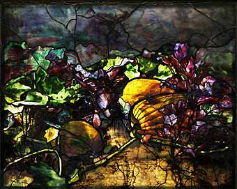 Tiffany's Laurelton Hall, leaded-glass window, pumpkin and beets, 1899-1900